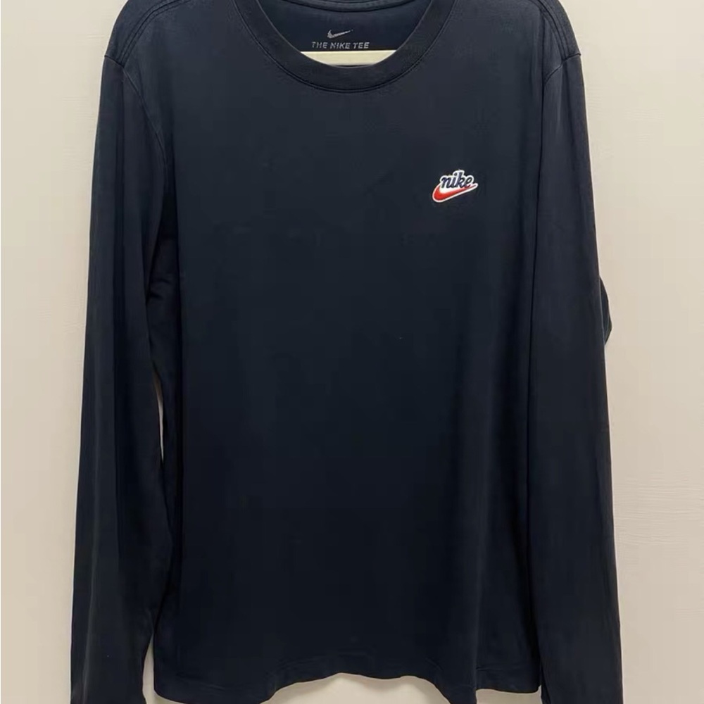 Nike Men's Black Long Sleeve Tee with Red Logo